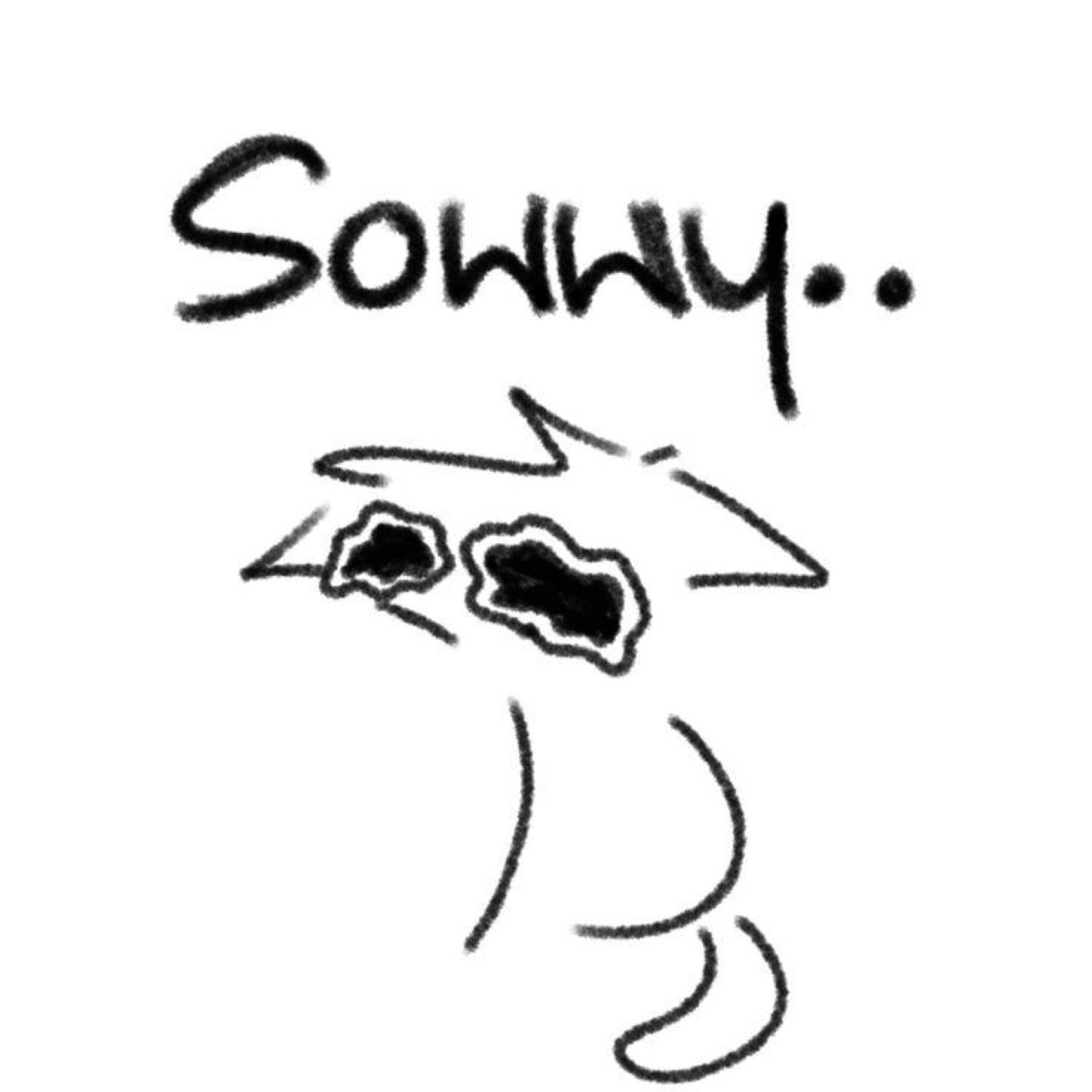Crudely drawn crying cat face with the caption 'sowwy..'