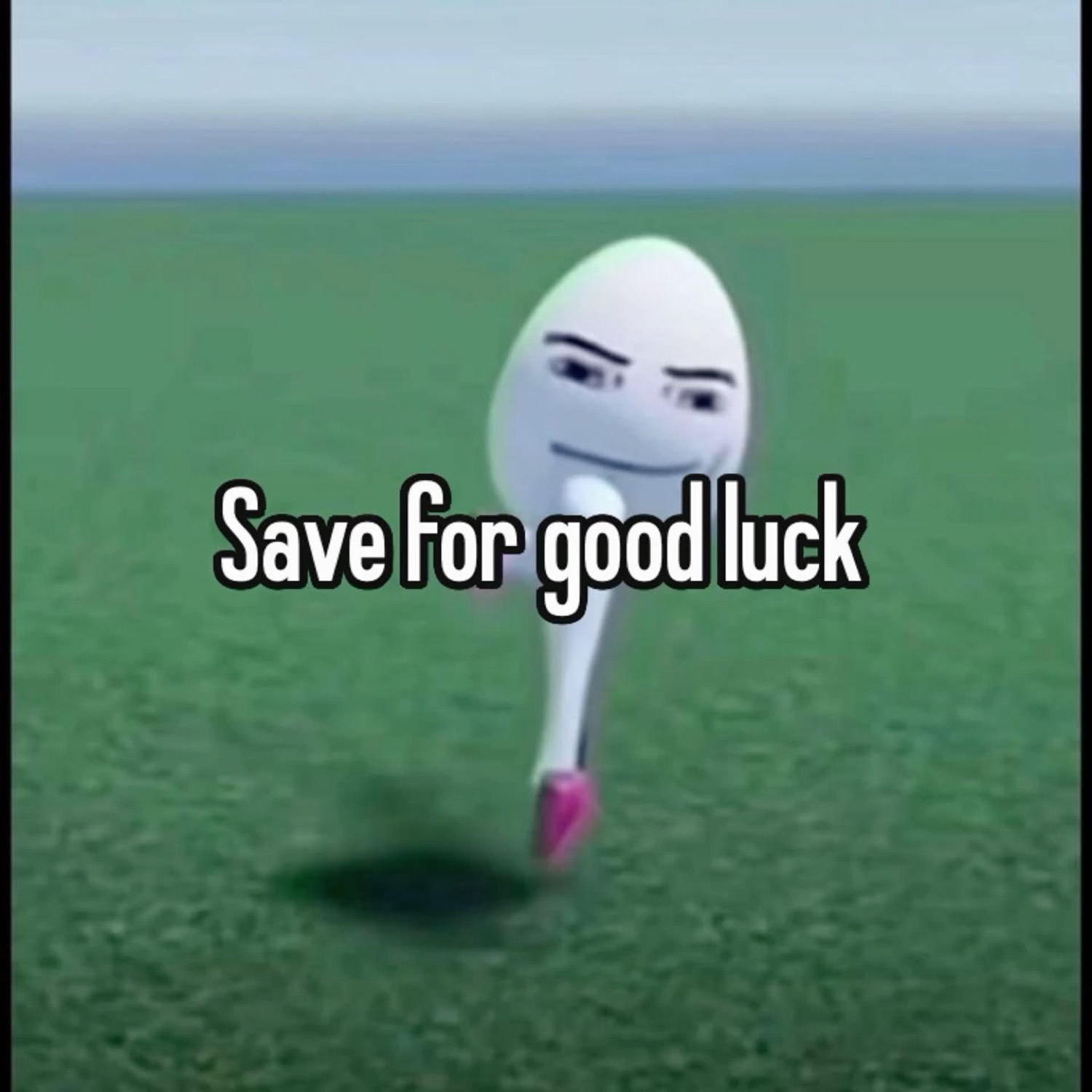 Egg with a smug face on a golf tee: 'Save for good luck'