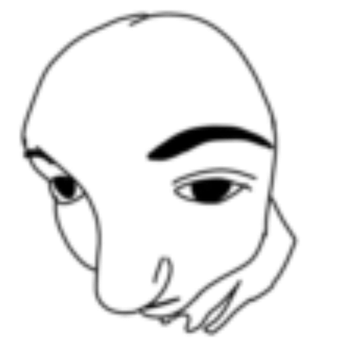 Rough line-drawn face throwing a heavy suspicious side-eye
