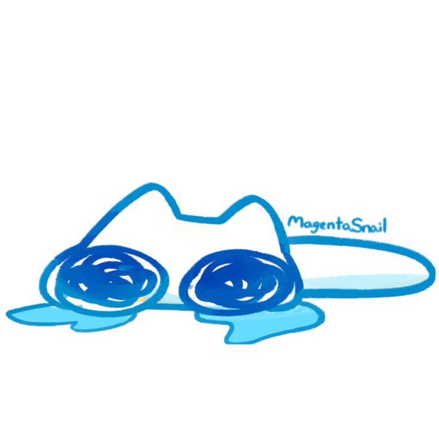 Tiny blue doodle cat completely melted into the floor in a puddle of tears