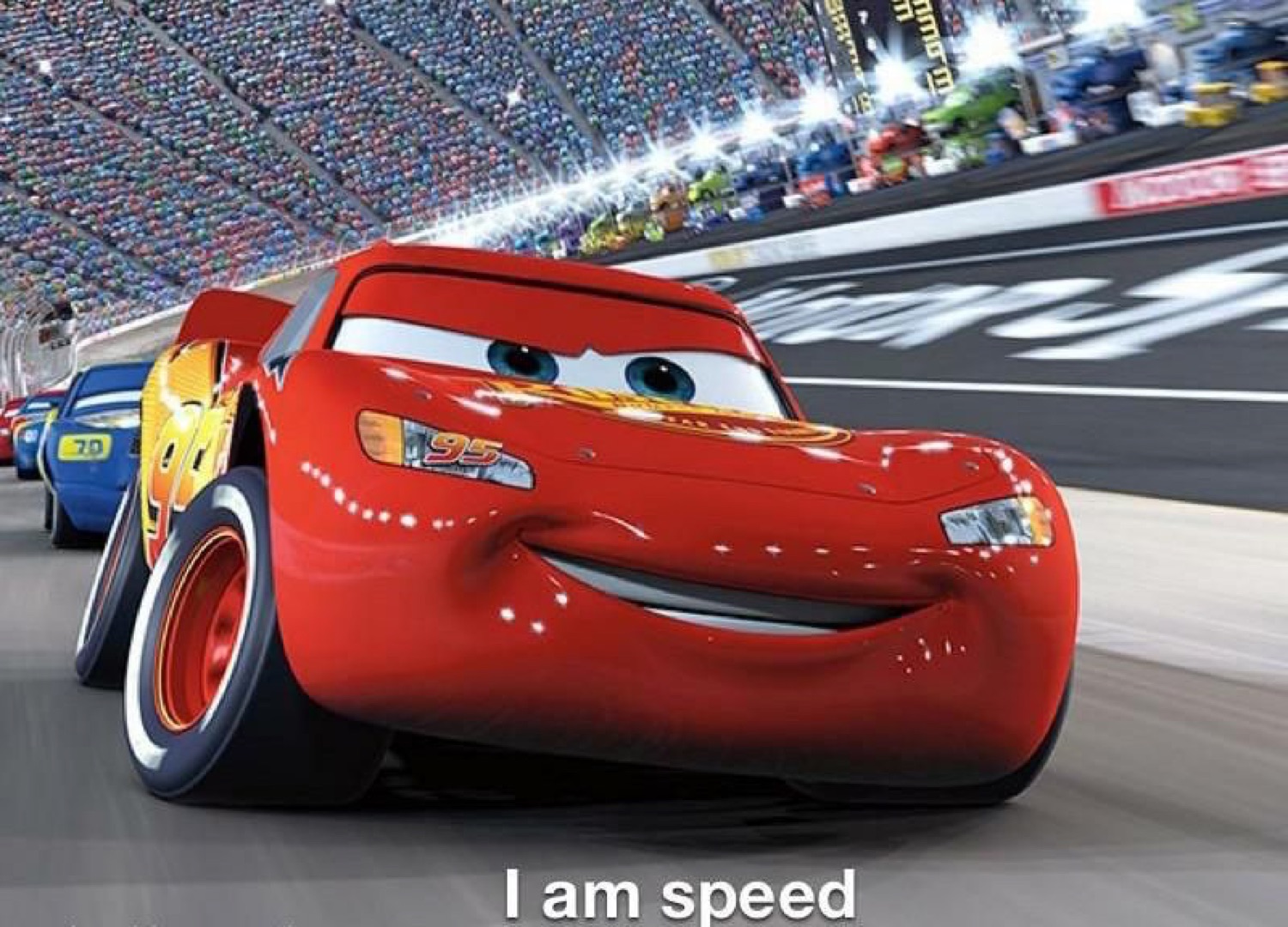 McQueen grinning on the racetrack: 'I am speed'