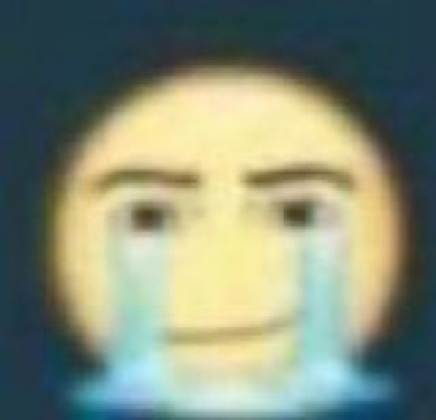 Blurry emoji face crying steady tears while keeping a flat deadpan stare