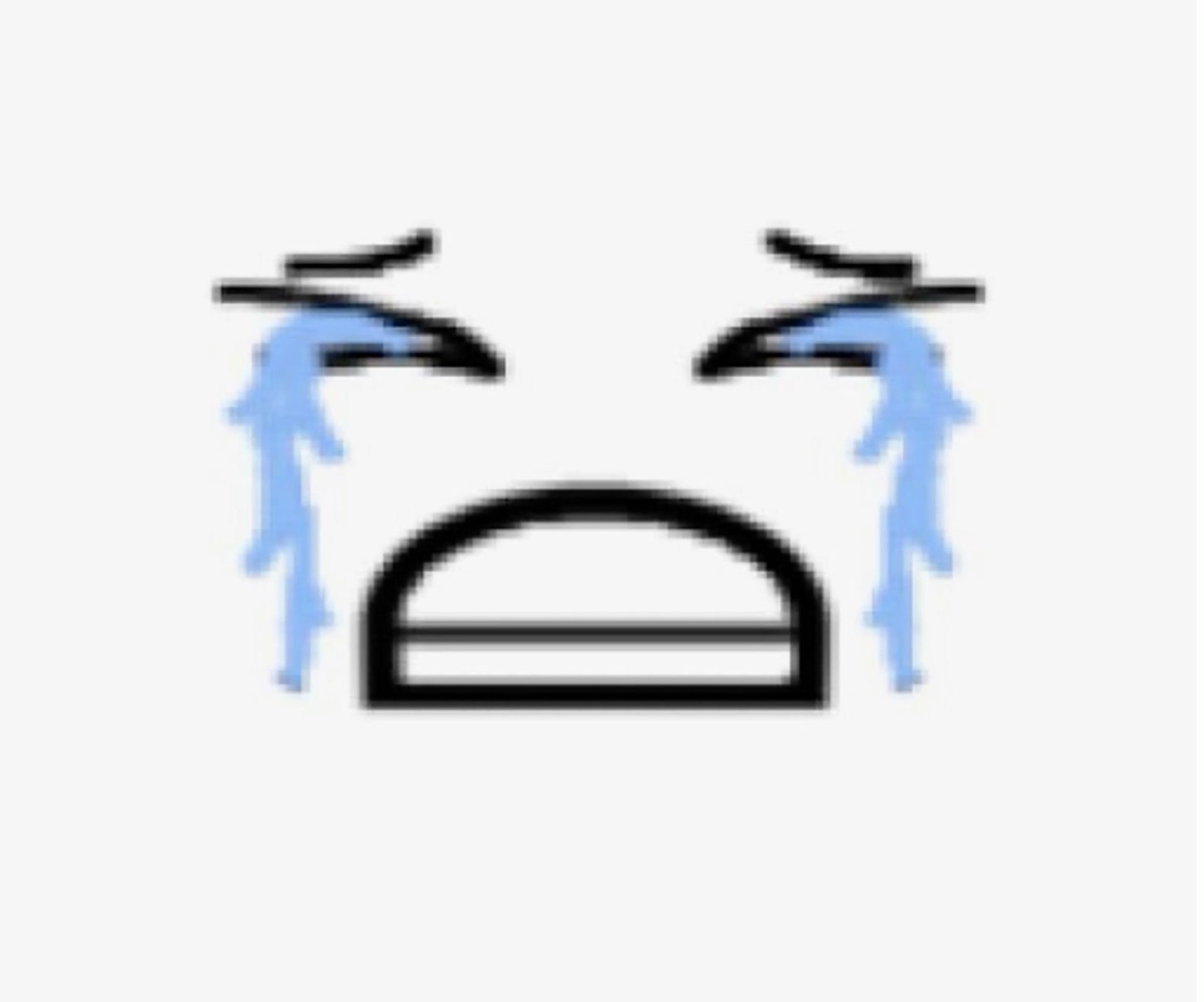 Minimalist cartoon face bawling with two streams of blue tears