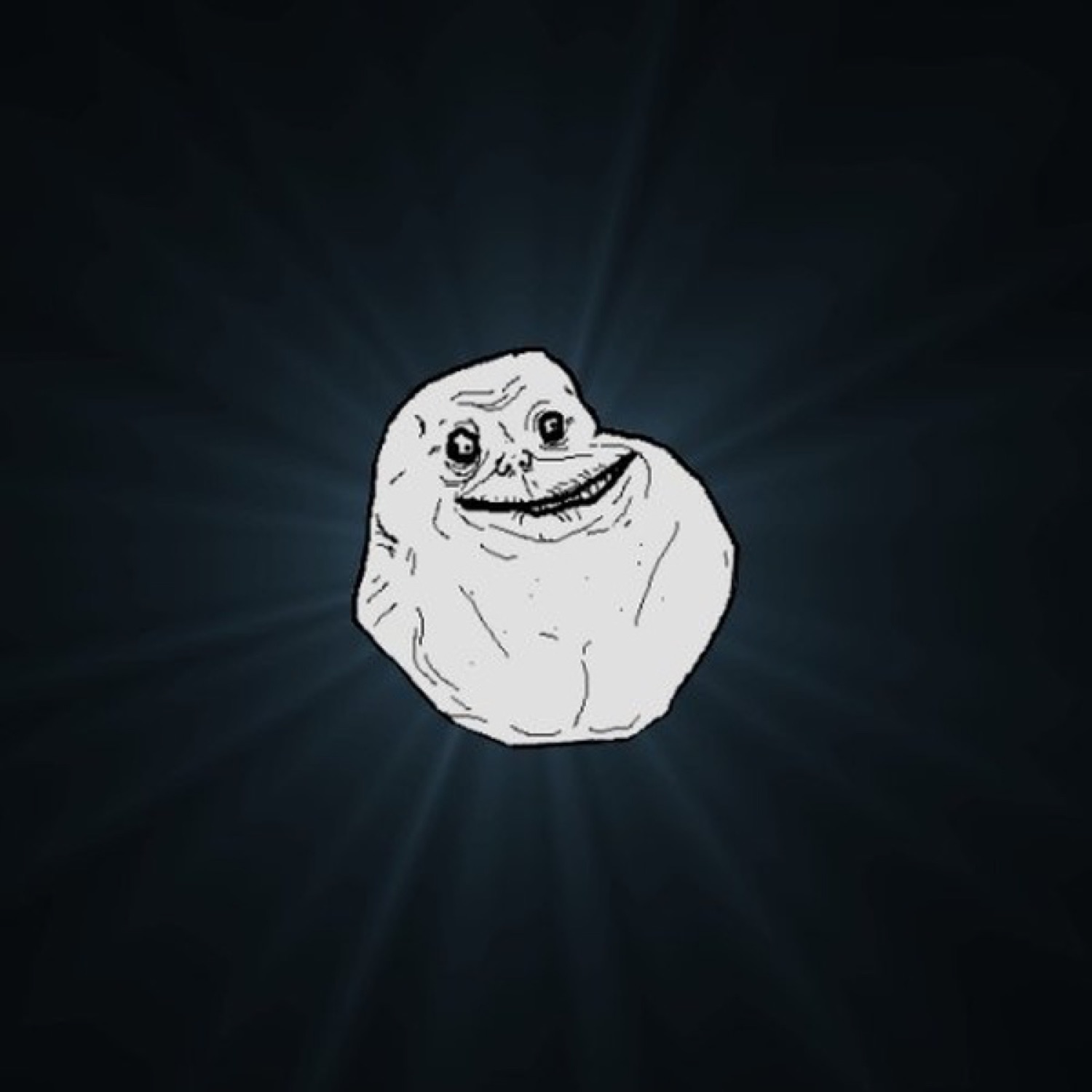 Forever Alone meme face floating in a dark dramatic spotlight, radiating loneliness