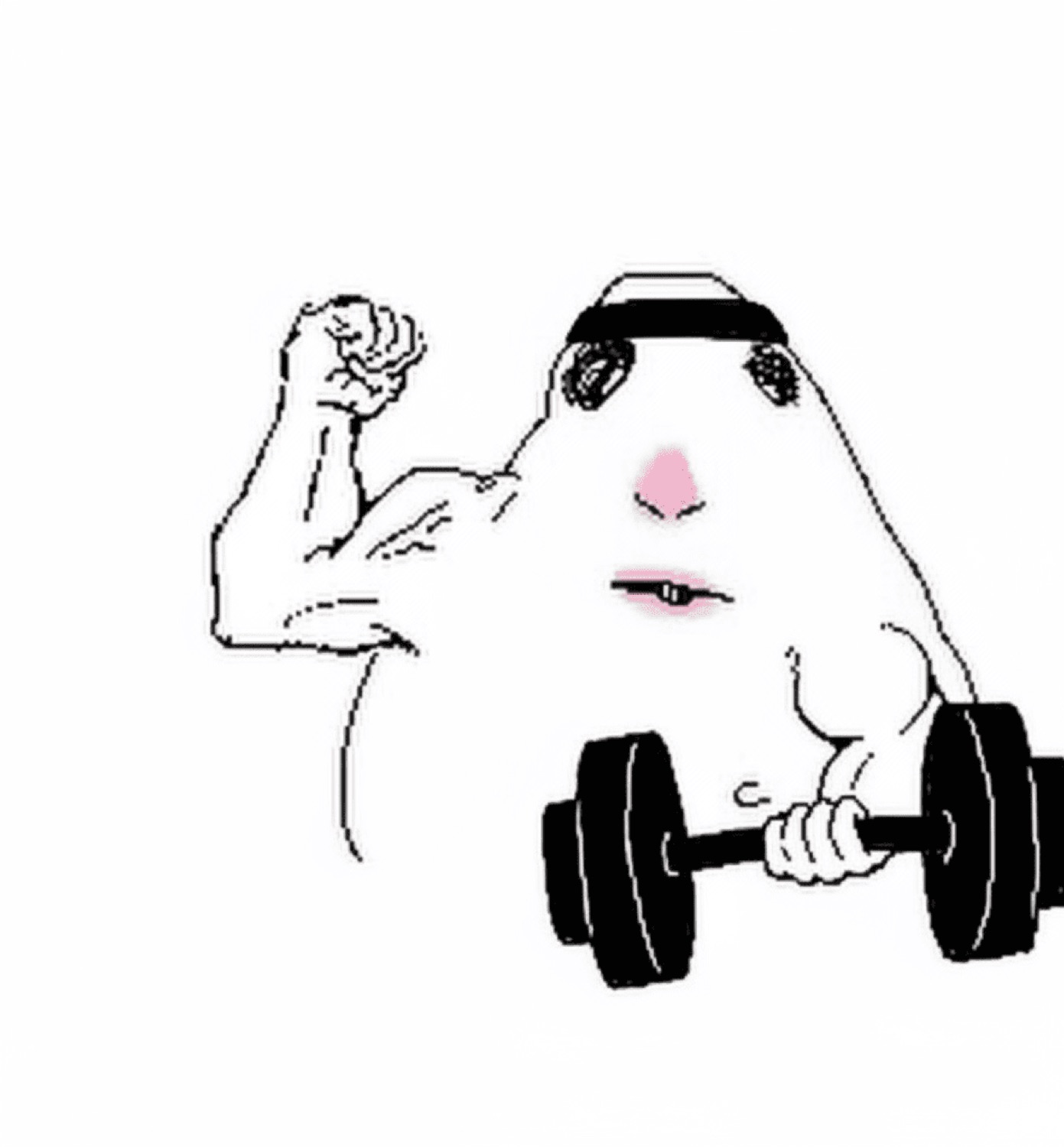 Doodle blob flexing a giant arm while lifting a dumbbell