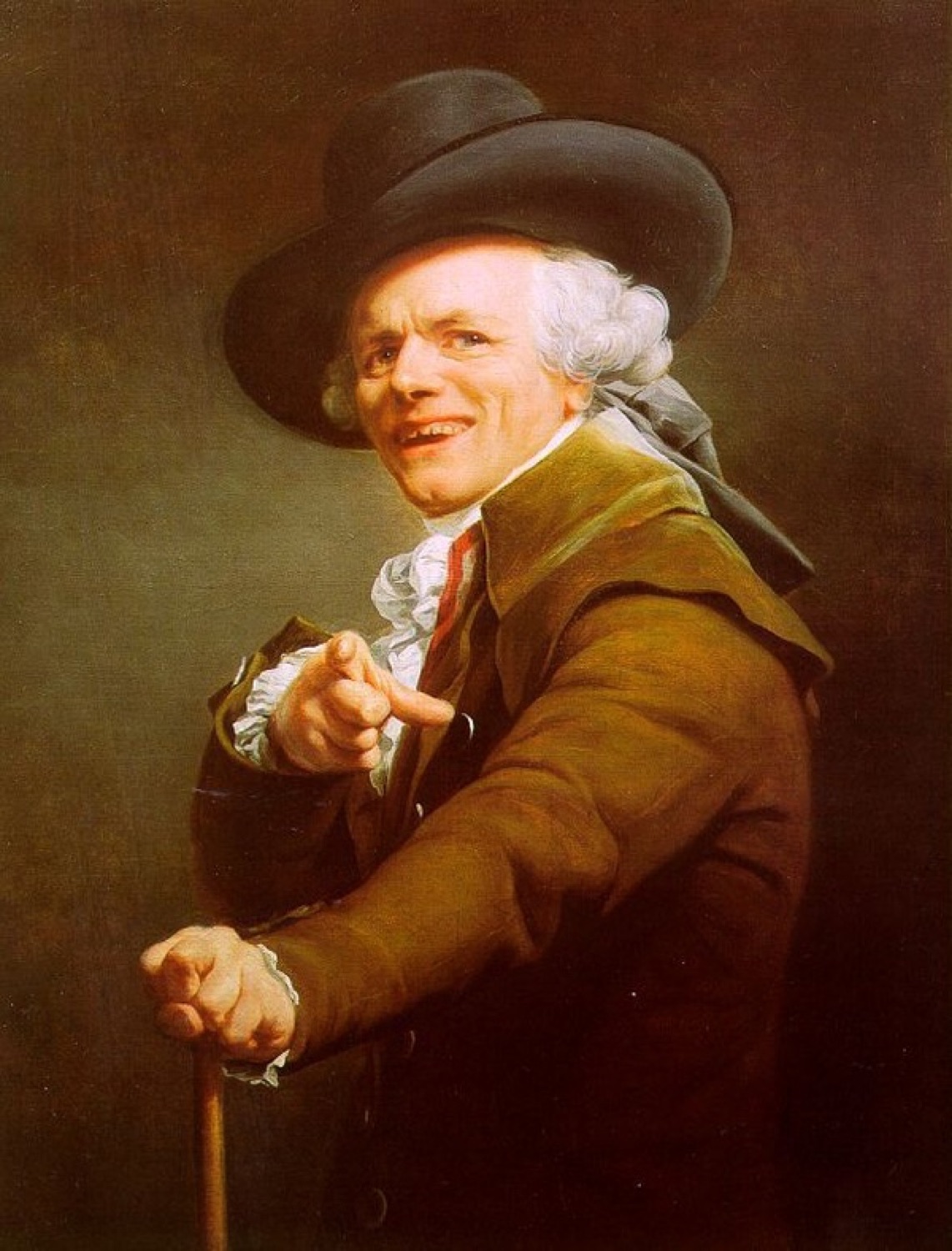 18th-century portrait meme man in a tricorn hat pointing at you with a smug grin