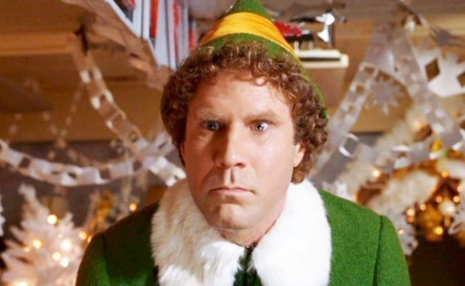 Buddy the Elf staring dead ahead, thoroughly deflated