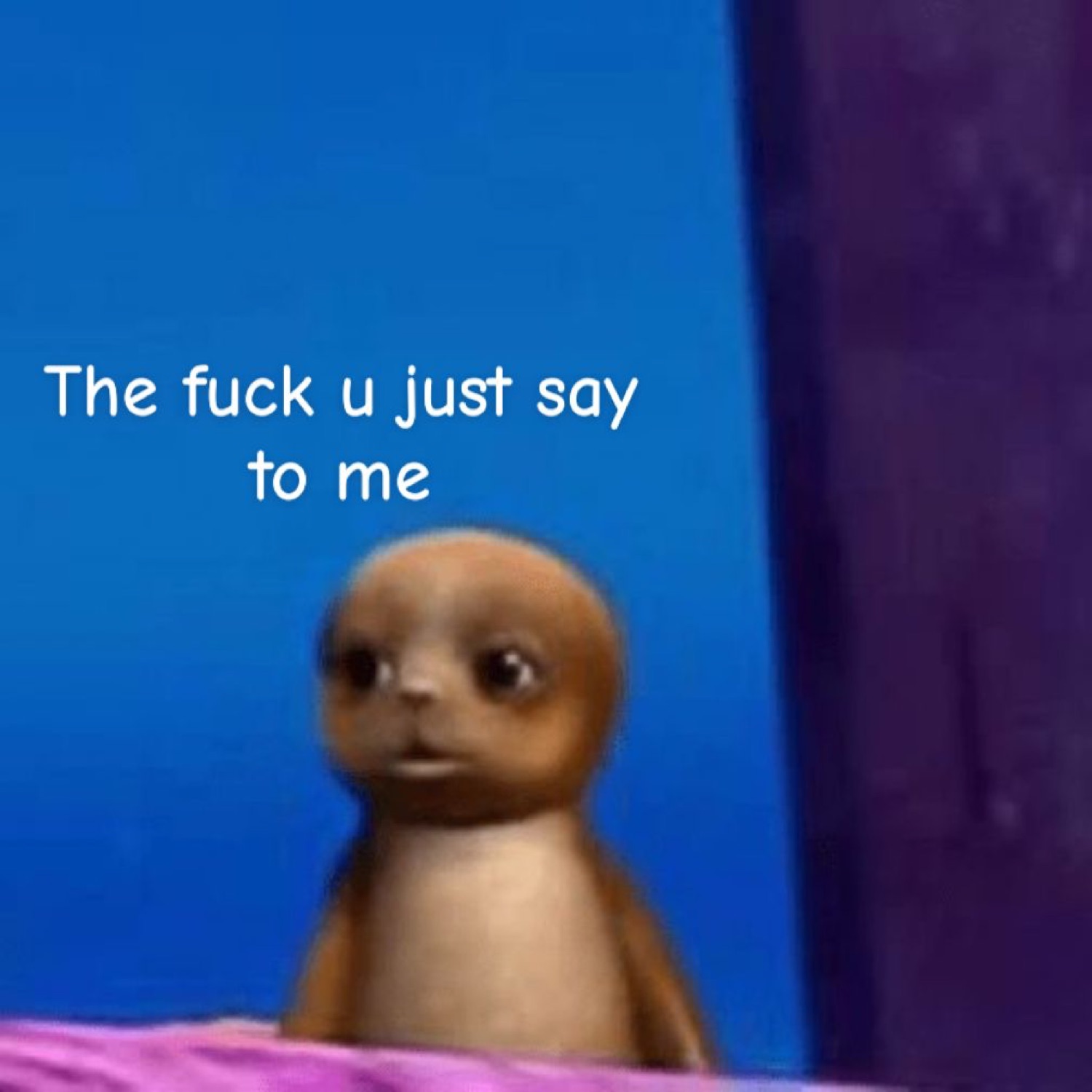 Big-eyed seal-like creature: 'The fuck u just say to me'