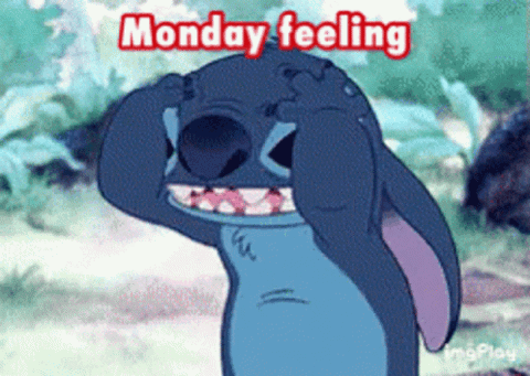 Stitch crying and rubbing his eyes, "Monday feeling"