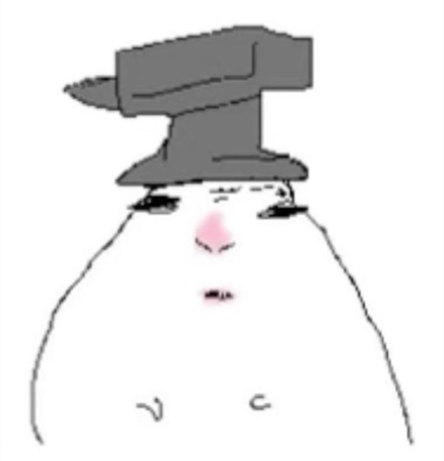 Minimalist hamster drawing wearing a tiny anvil hat with a profoundly unimpressed stare