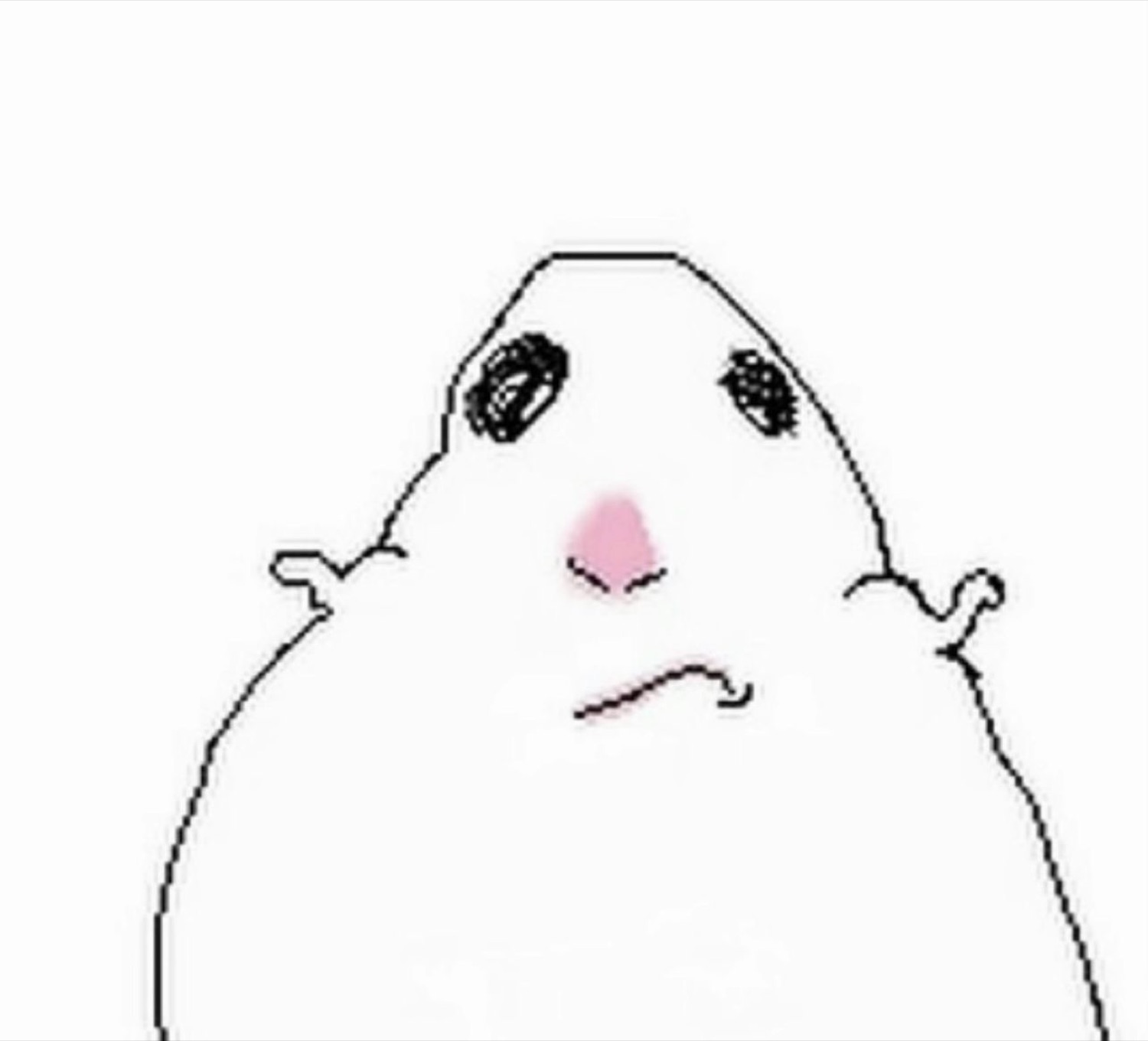 Minimalist cartoon blob creature with big dark eyes and a faint anxious half-smile