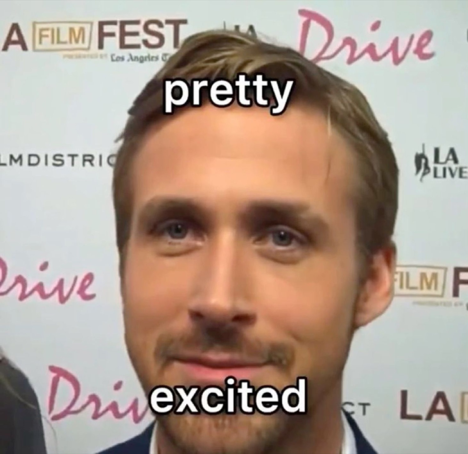 Ryan Gosling on the Drive red carpet saying 'pretty excited' with zero expression