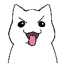 Doodle of a white cat wiggling its tongue out with a crazed face