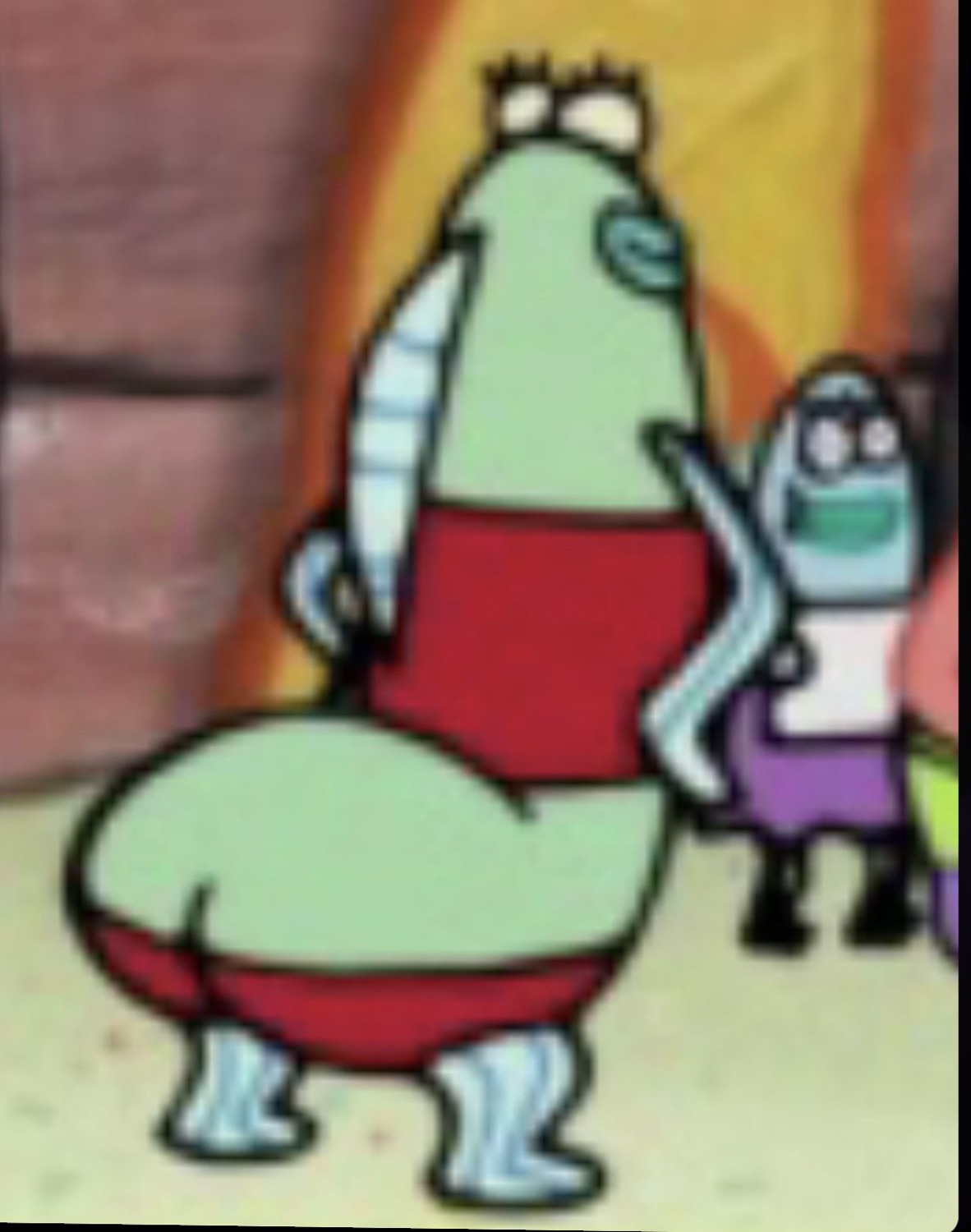 Cartoon fish in red shorts twerking