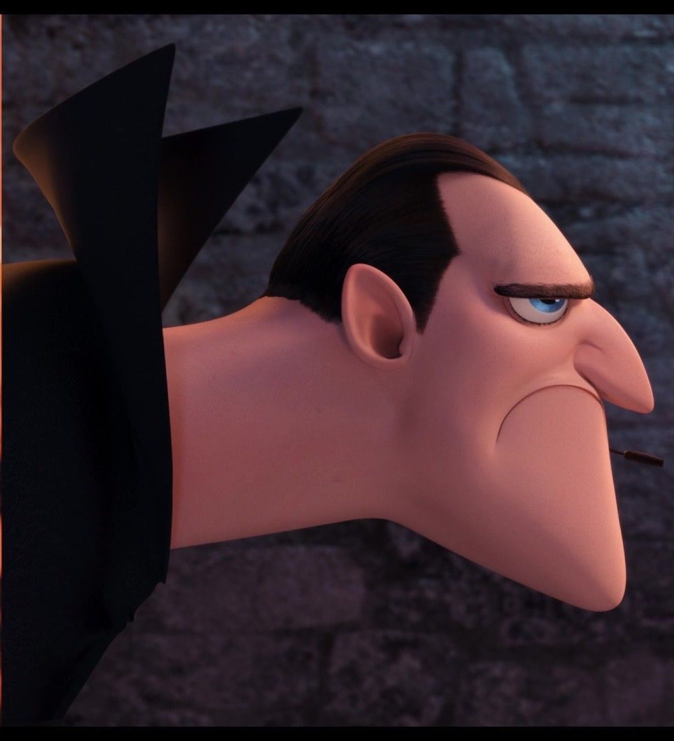 Hotel Transylvania Dracula leaning in sideways with an unimpressed look