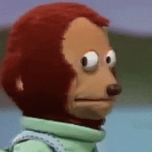 Puppet monkey with a side-eye stare and deeply unimpressed frown