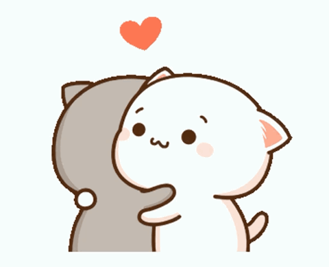 Cute cartoon cat cuddling another cat under a heart