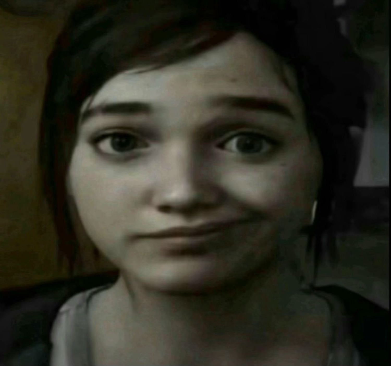Ellie from The Last of Us with an awkward pursed-lip face