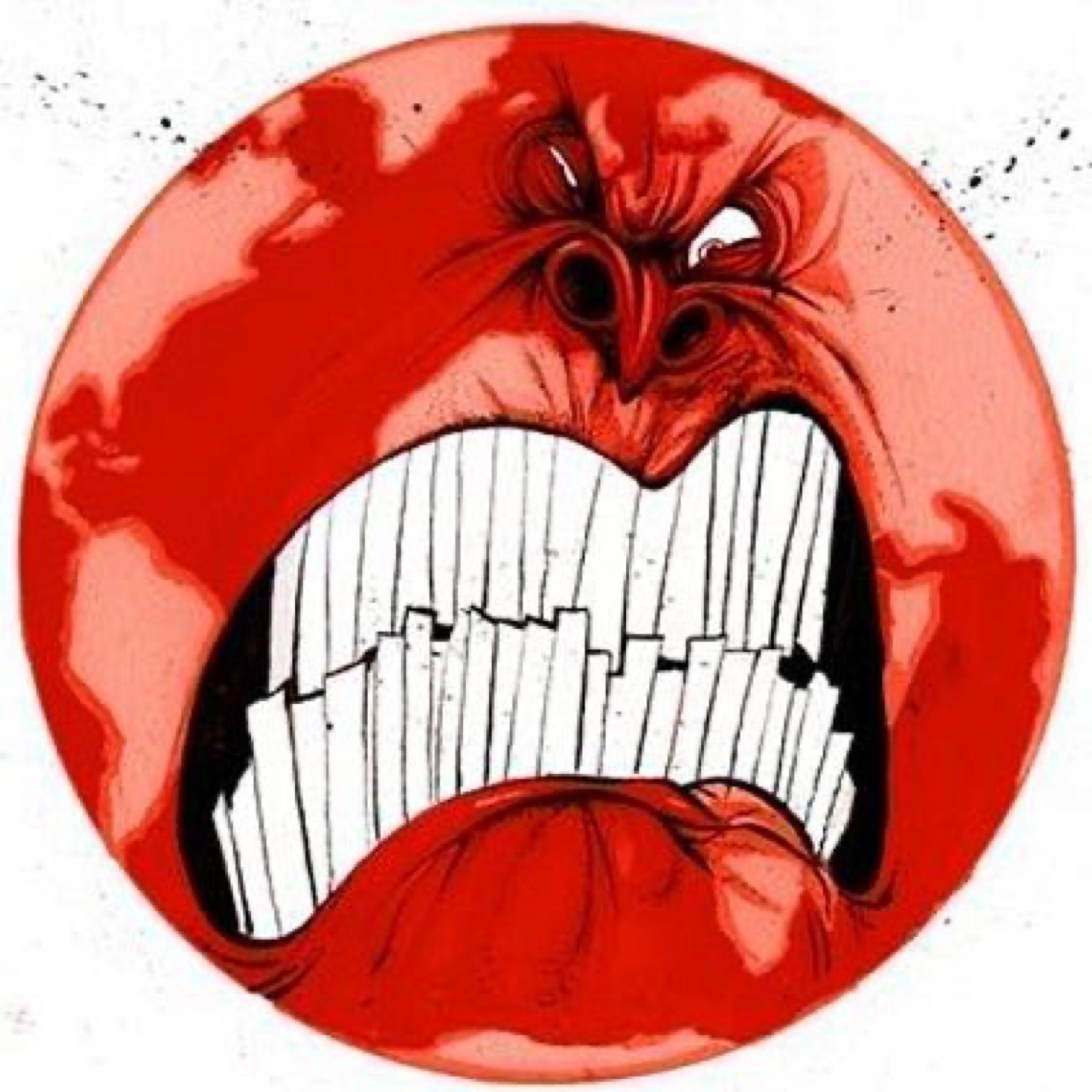 Red illustrated face screaming furiously with bared jagged teeth