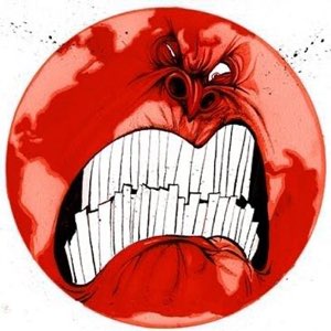 Red illustrated face screaming furiously with bared jagged teeth