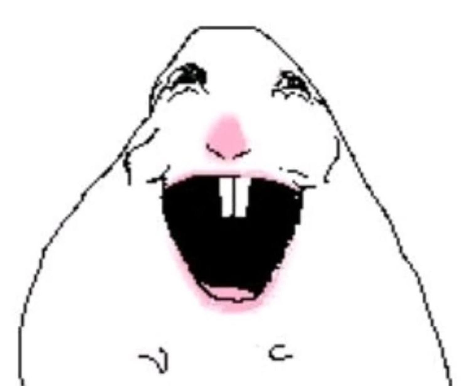 Wojak-style meme face screaming with mouth wide open and pink blush, full yell mode