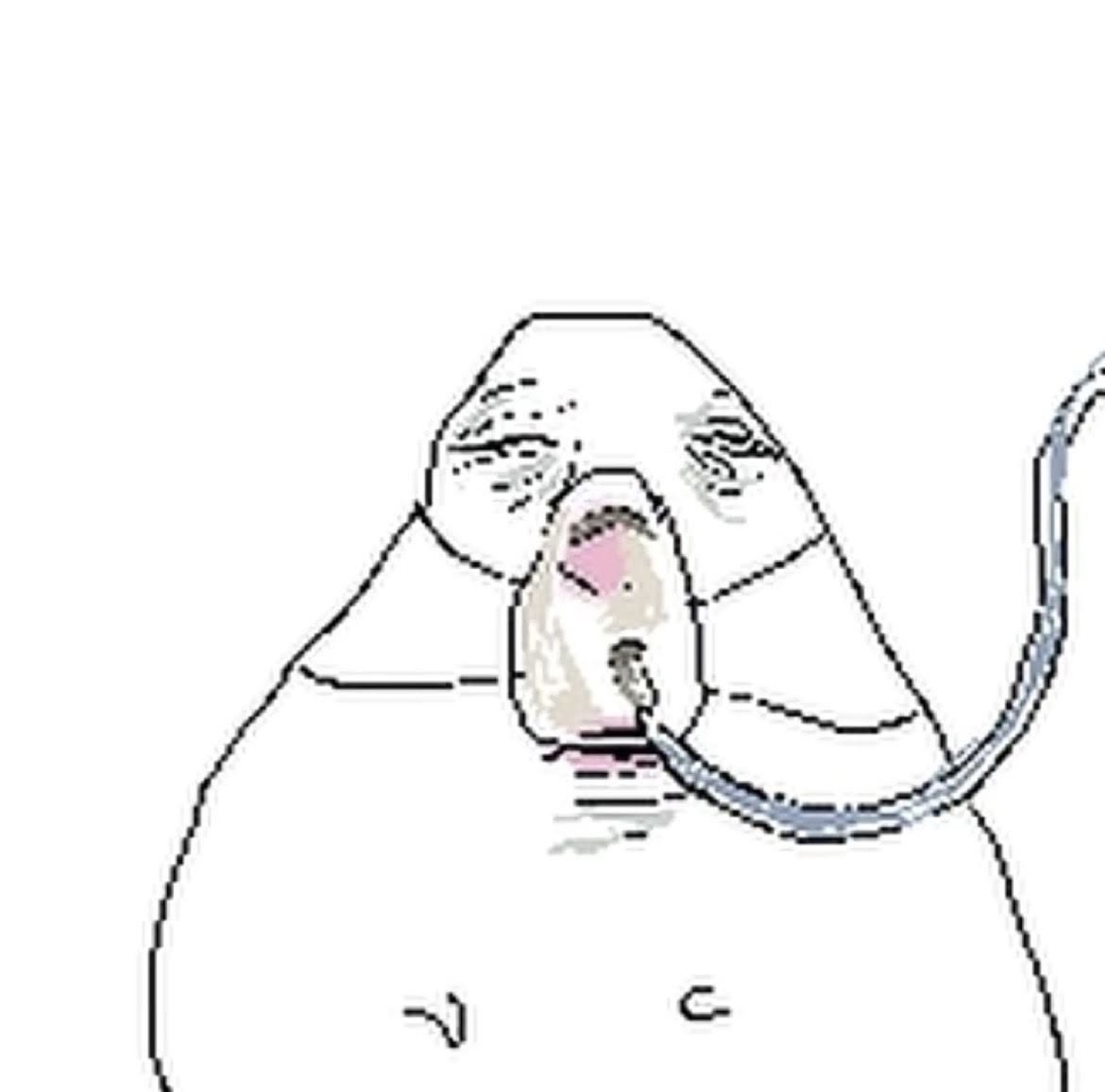 Crude blobby drawing with a wrinkled melting face looking grossed out