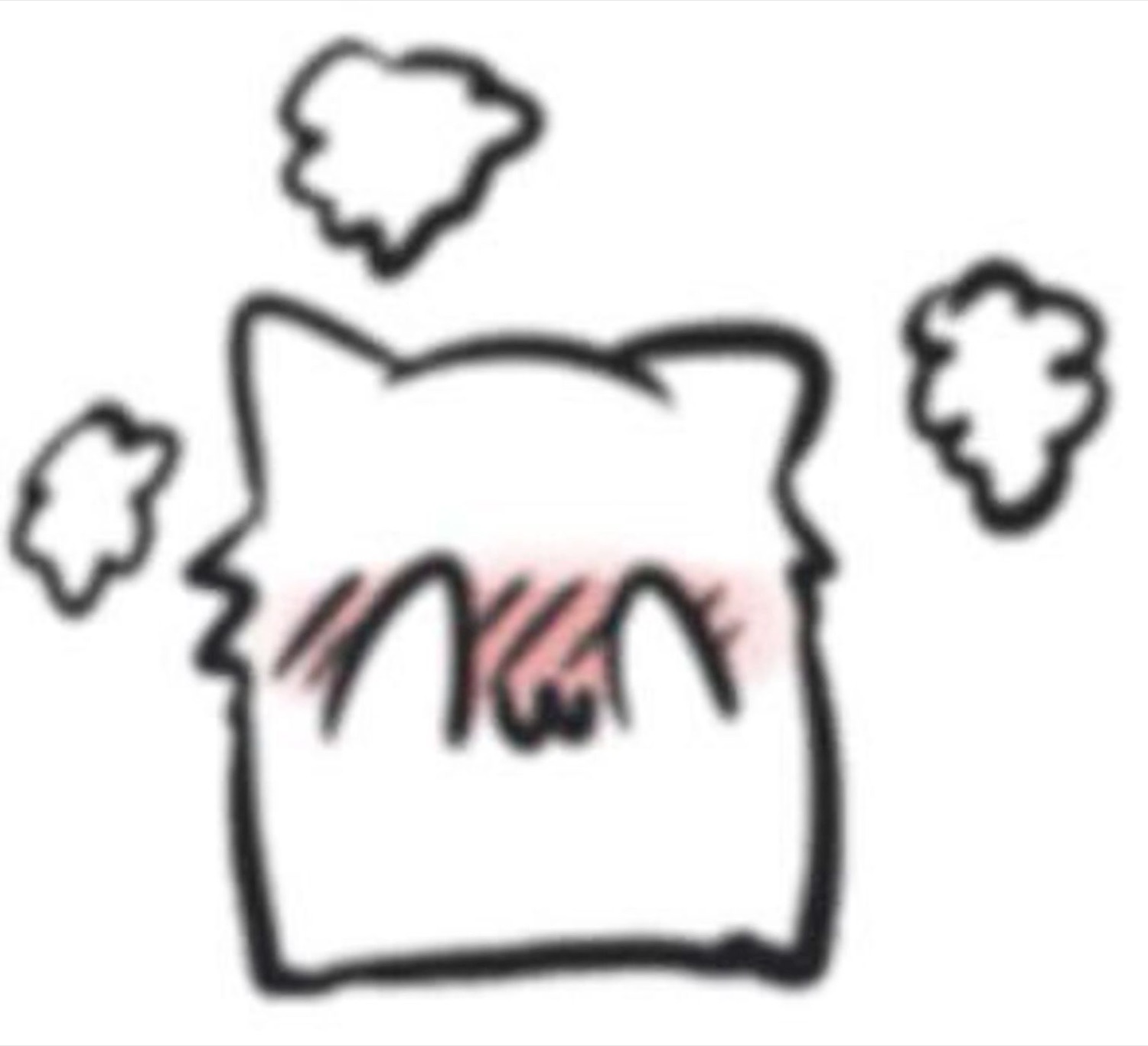 Minimalist cartoon cat with blushing cheeks and steam puffs looking flustered