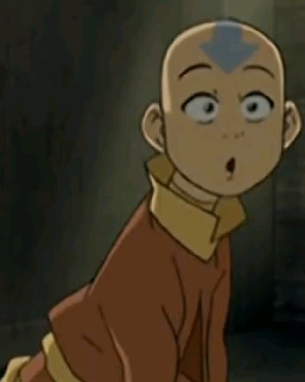 Aang from Avatar with wide eyes and open mouth, caught off guard