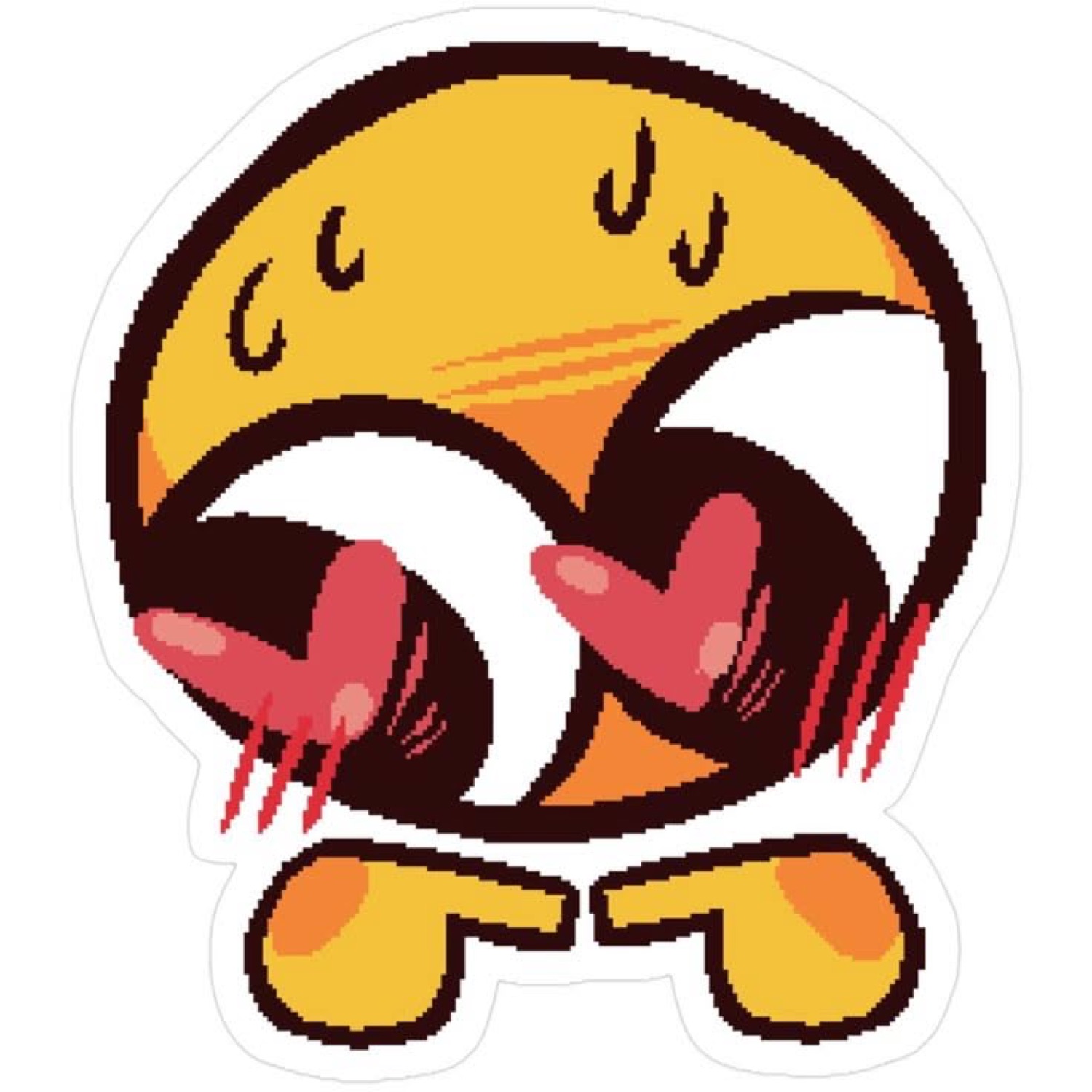 Yellow emoji sticker rolling on the floor laughing and slapping the ground