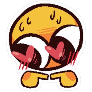 Yellow emoji sticker rolling on the floor laughing and slapping the ground