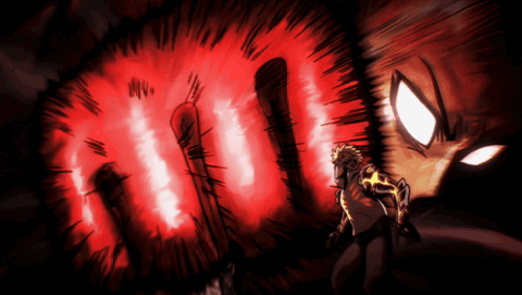 Saitama's red serious punch fists flashing