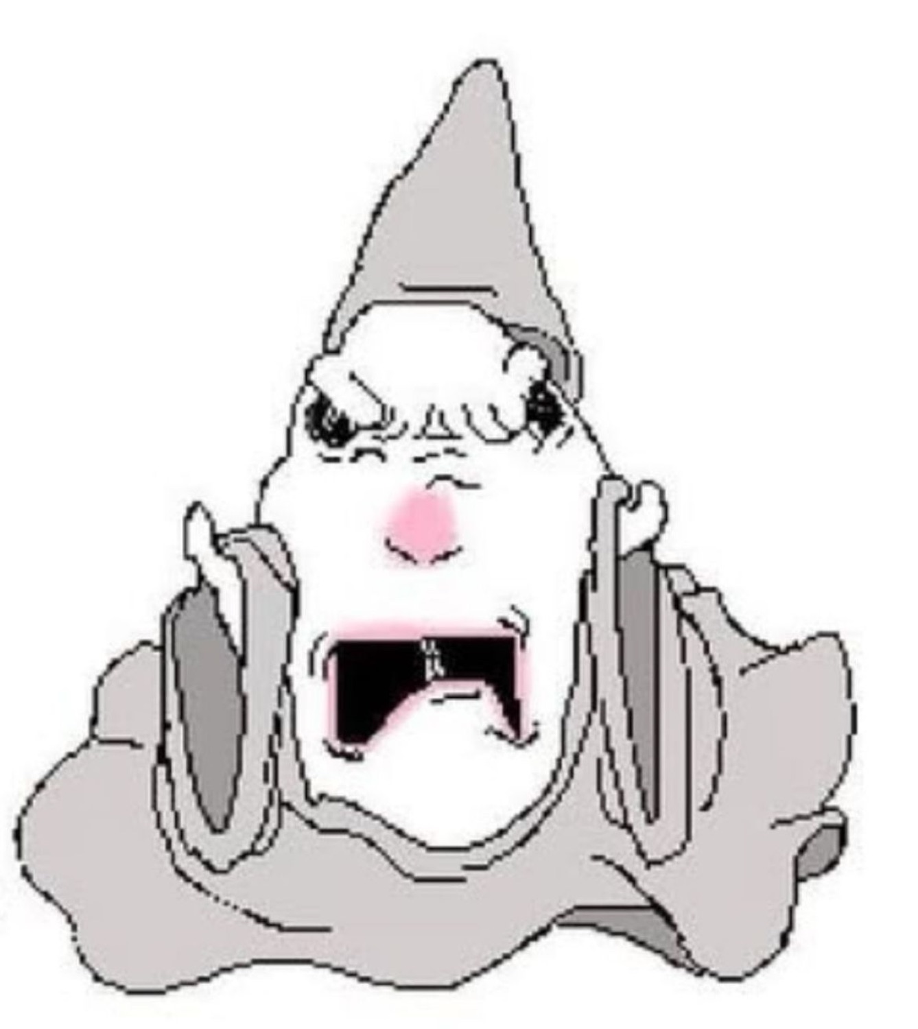 Angry gnome creature screaming with mouth wide open