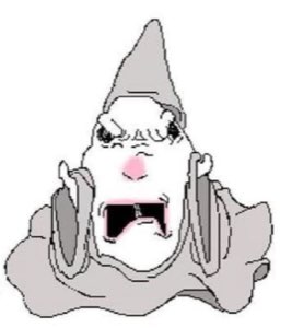 Angry gnome creature screaming with mouth wide open