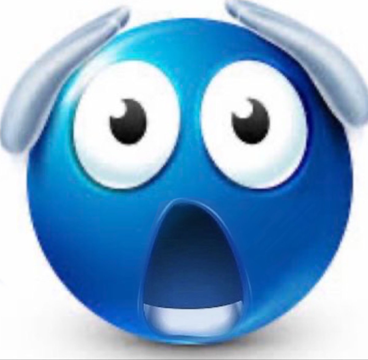 Blue emoji face with bulging eyes and a gaping mouth mid-scream