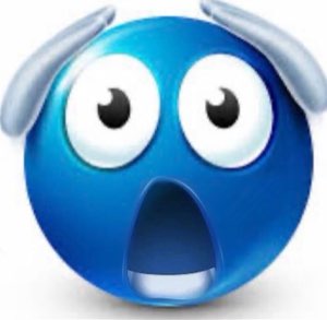 Blue emoji face with bulging eyes and a gaping mouth mid-scream