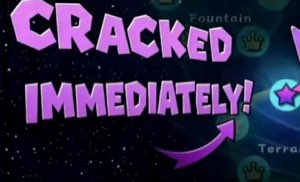 Big purple game-style text screaming 'CRACKED IMMEDIATELY!' with an arrow