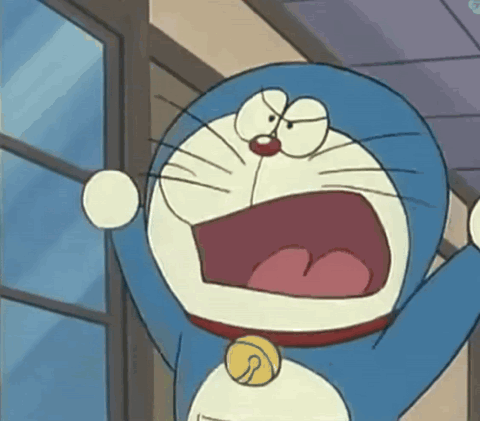 Doraemon pulling teasing faces and sticking his tongue out