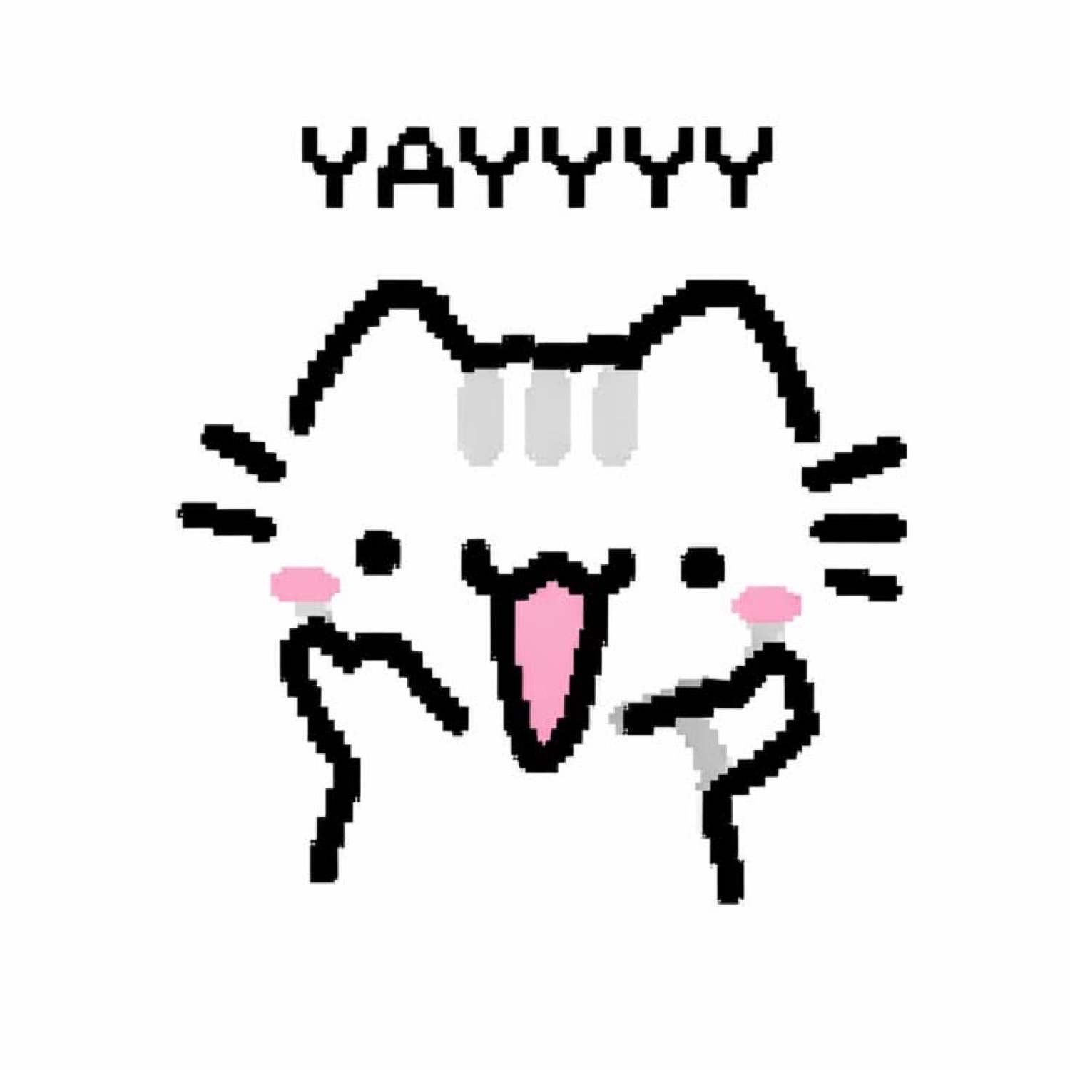 Pixel doodle cat cheering 'YAYYYY'