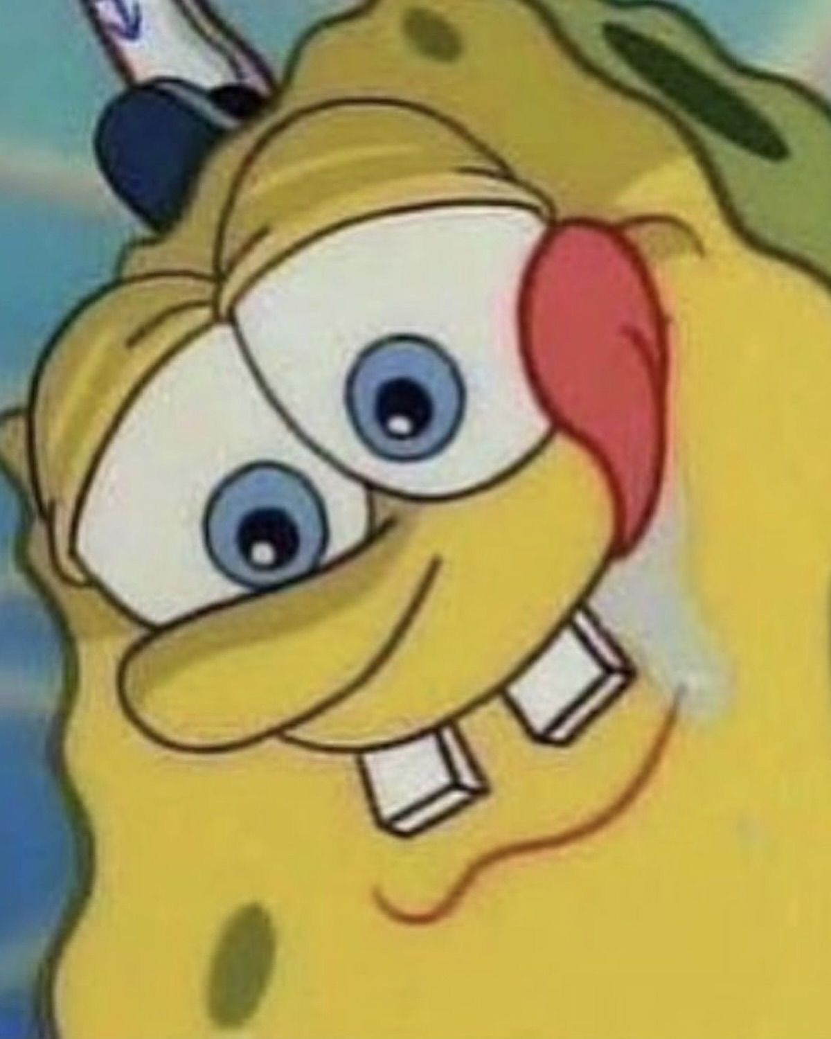 SpongeBob tilting his head with a shy, blushing, bashful smile