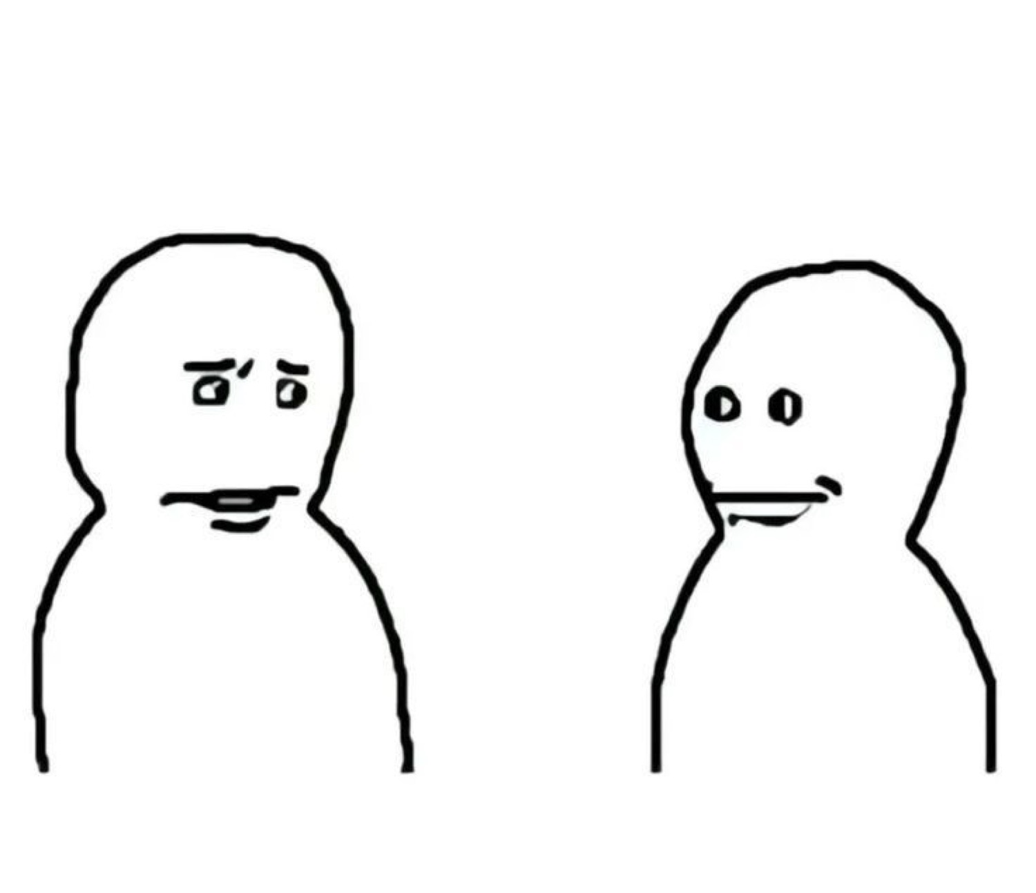 Two crudely drawn stick figures side by side with awkward, dopey expressions
