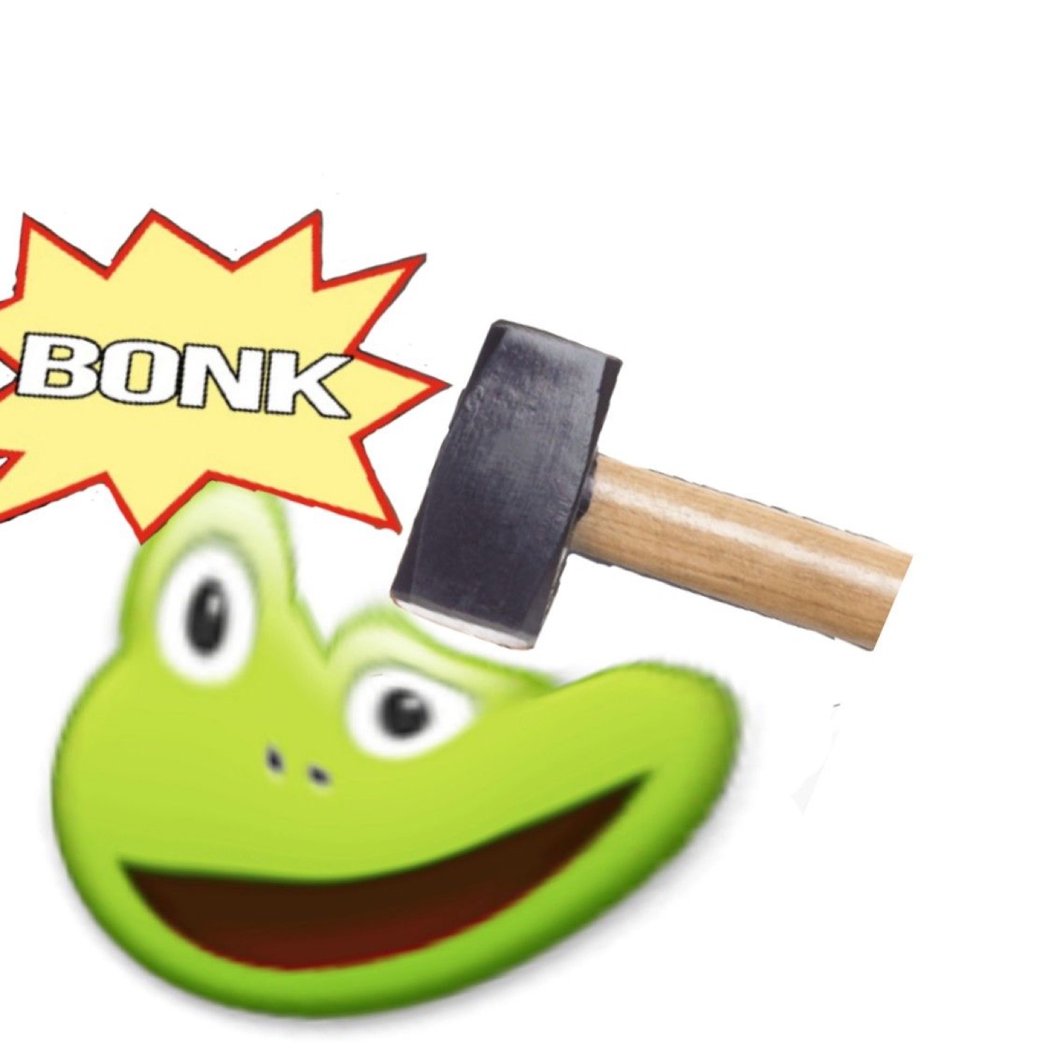 Grinning frog emoji getting hit with a hammer: 'BONK'