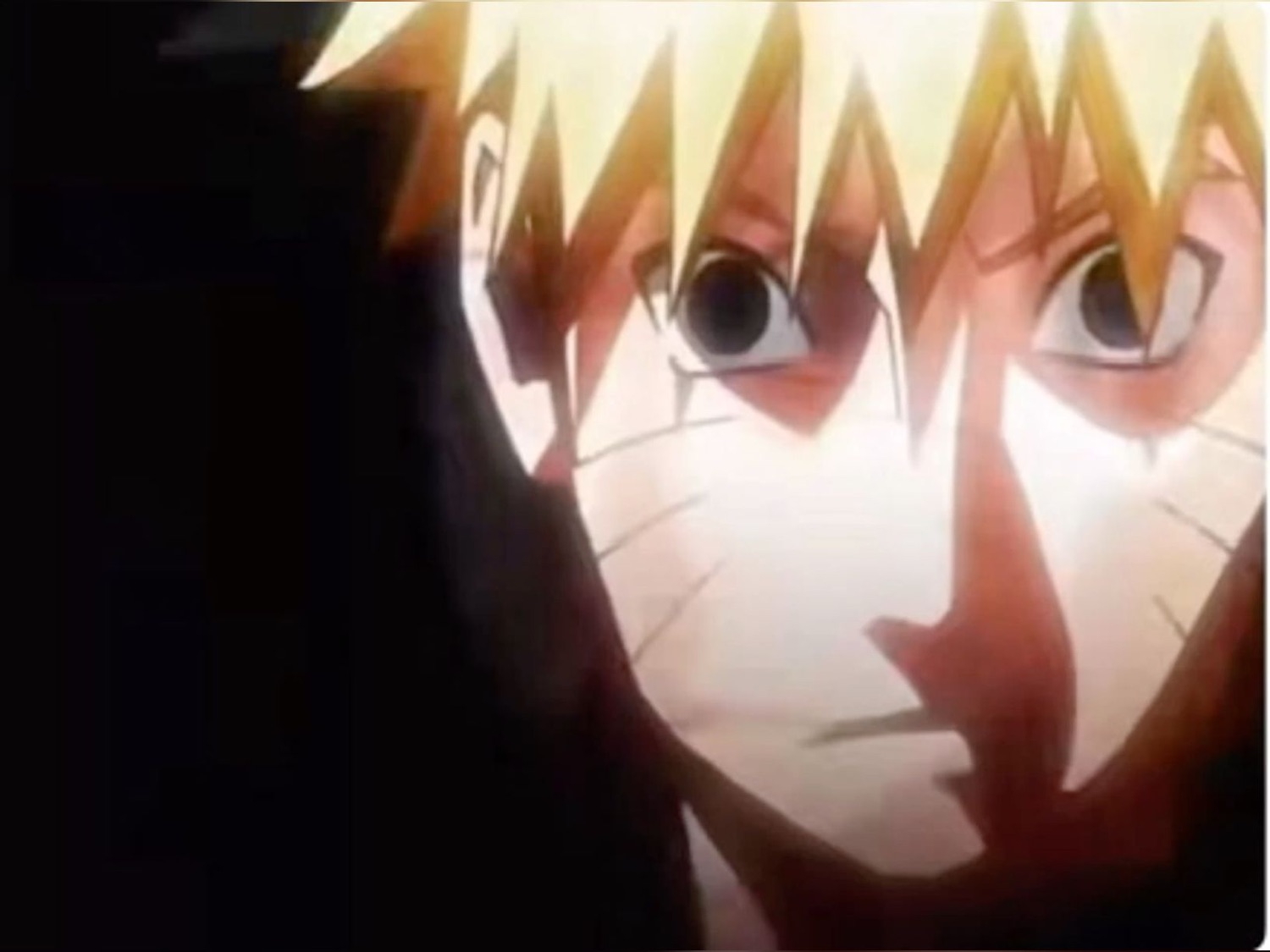 Naruto's face up close, tears streaming, eyes blazing with anguish