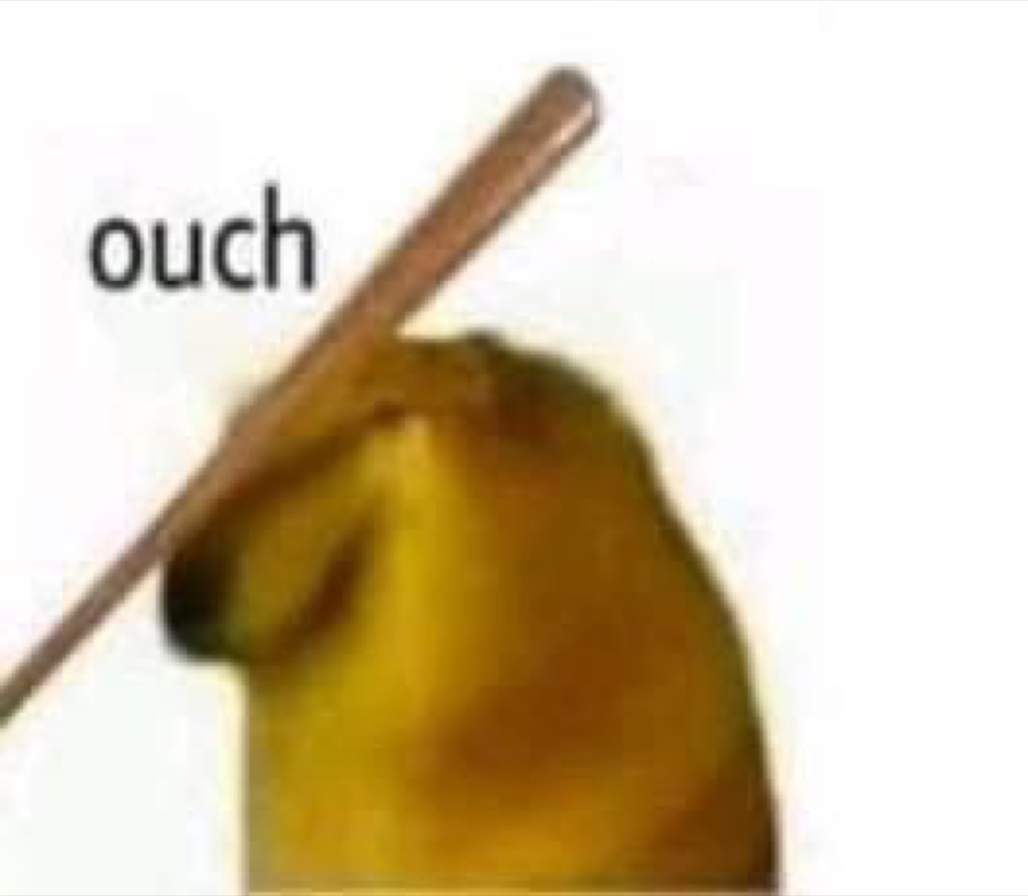 Cheems taking a bat to the head with a little 'ouch'