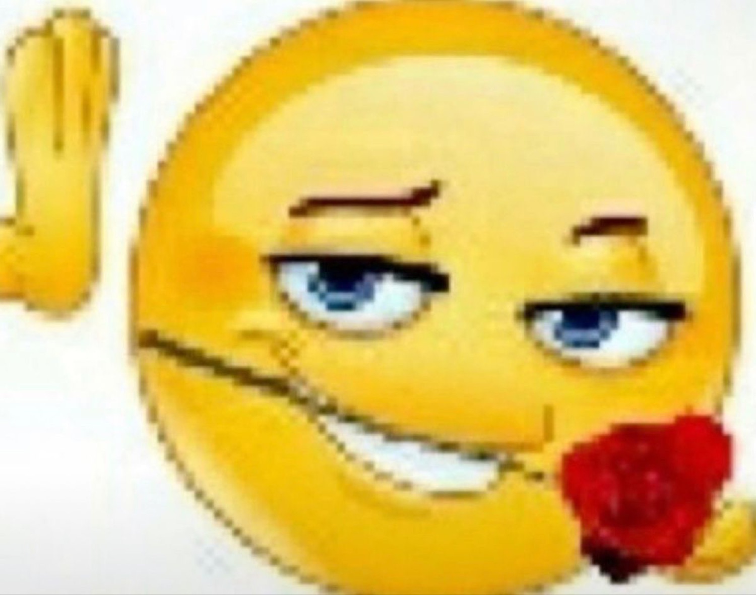 3D emoji with blue eyes biting a rose and raising a hand — big smooth operator energy