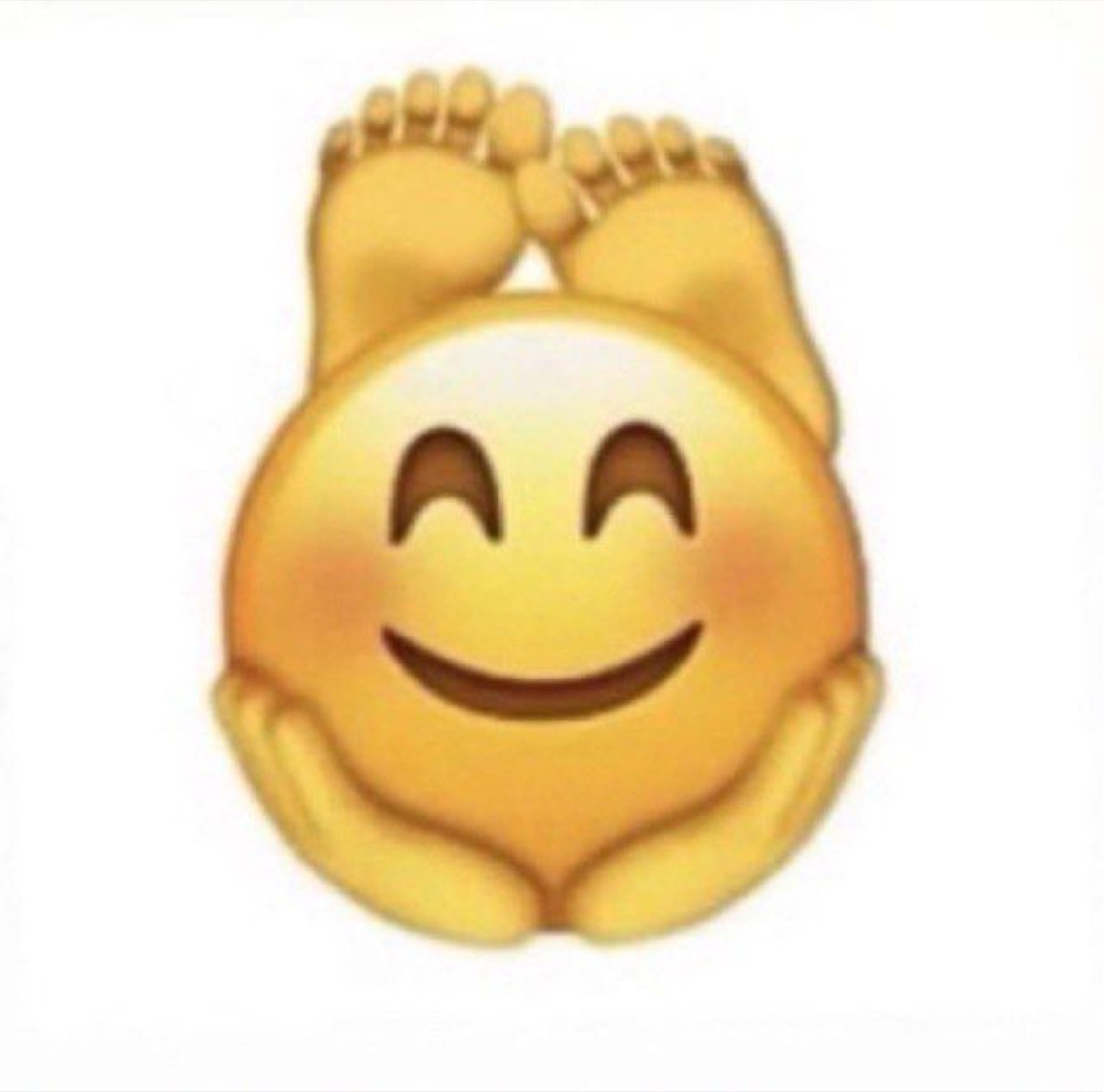 Smiley face emoji curled up in a fetal position with feet raised above its head, exuding chaotic joy
