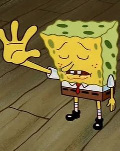 SpongeBob holding up a dismissive hand with his eyes smugly closed