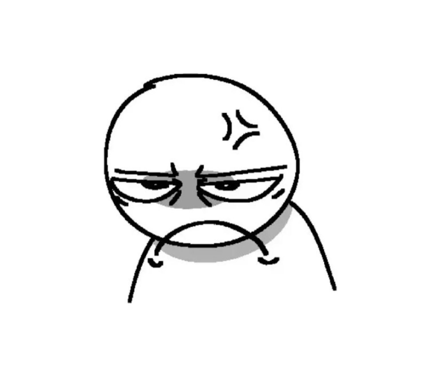 Minimal line-drawn face scowling with heavy lids and a hard frown