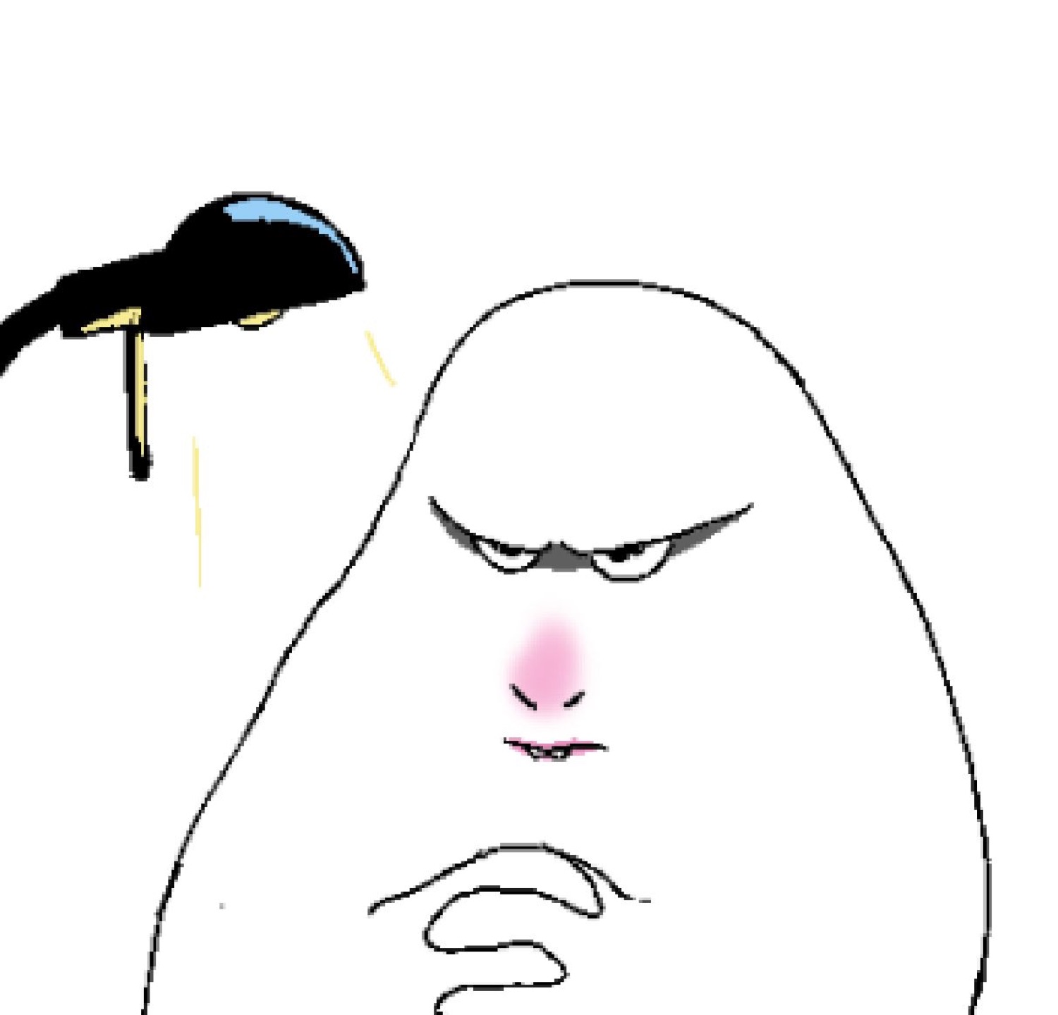 White doodle blob scowling with a tiny rain cloud pouring over its head