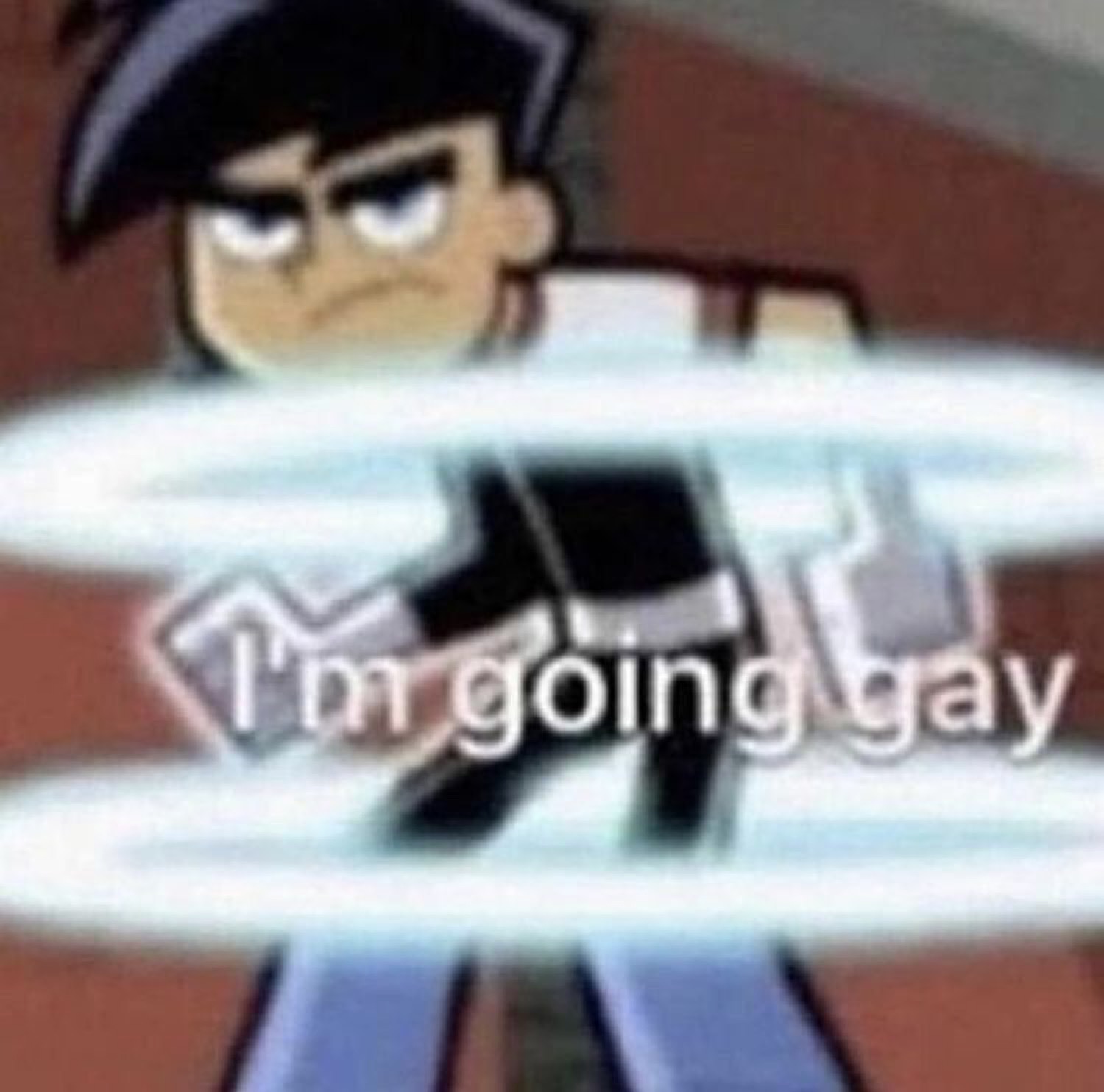 Danny Phantom transforming mid-ring captioned 'I'm going gay'
