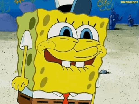 SpongeBob grinning wide with excitement